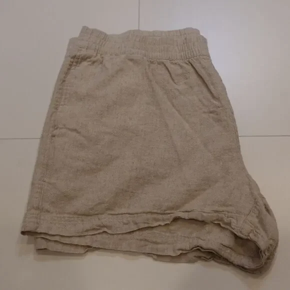 Old Navy Flax Linen Blend Shorts Women’s XL Elastic High Waist Oatmeal Pull On - Picture 11 of 13